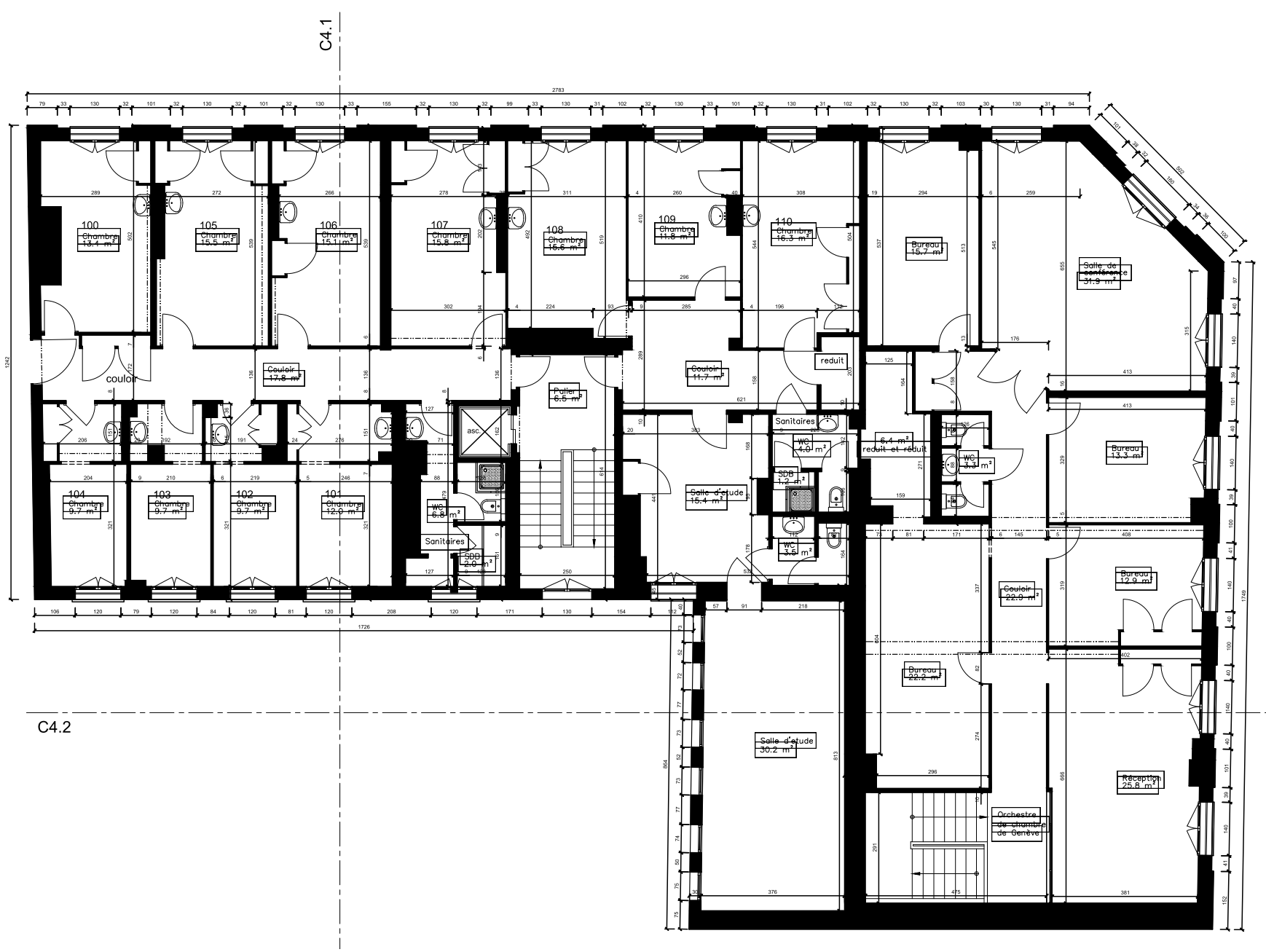 Plan d'étage d'un immeuble de Plainpalais issu d'un scan 3D
